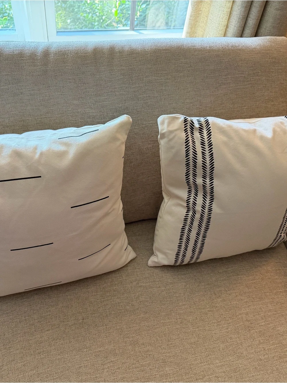 Neutral Cotton Throw Pillows with Black Geometric Print - Set of 4